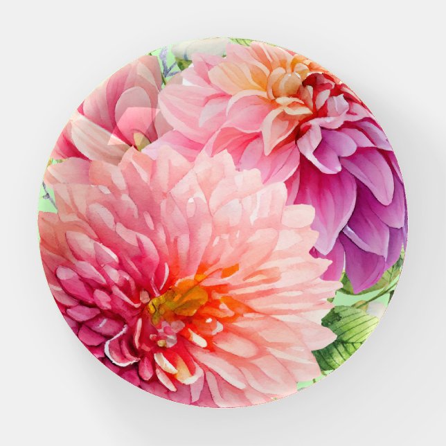 Pink Dahlia Flowers Paperweight (Front)