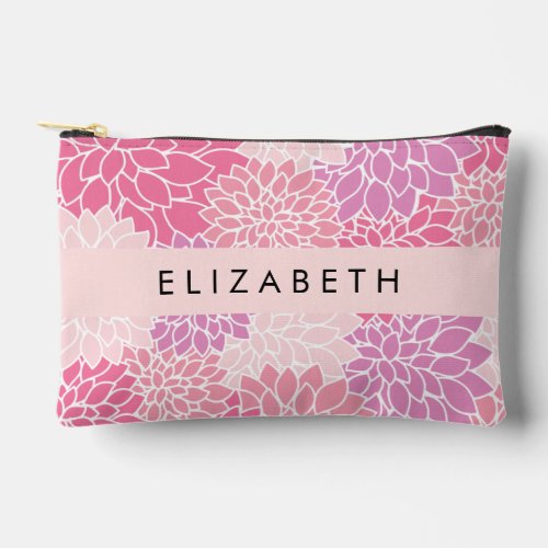 Pink Dahlia Flowers Pattern Of Flowers Your Name Accessory Pouch