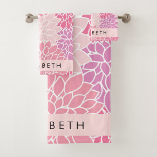 Pink Dahlia Flowers, Pattern Of Flowers, Your Name Bath Towel Set