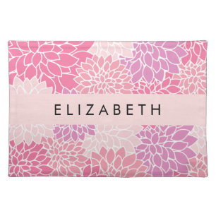 Pink Dahlia Flowers, Pattern Of Flowers, Your Name Cloth Placemat