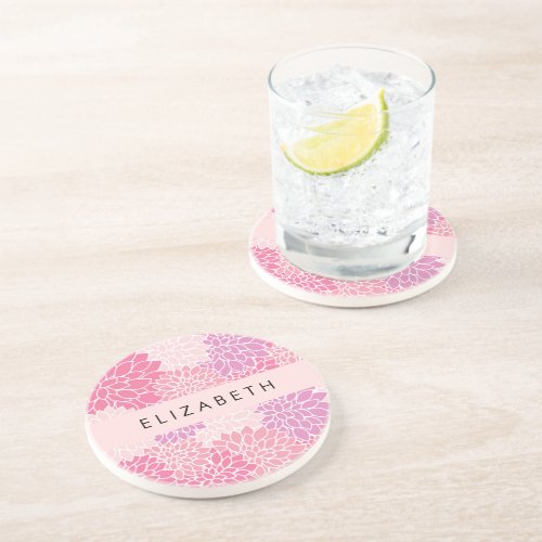 Pink Dahlia Flowers Pattern Of Flowers Your Name Coaster