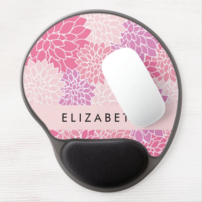 Pink Dahlia Flowers, Pattern Of Flowers, Your Name Gel Mouse Pad (Left Side)