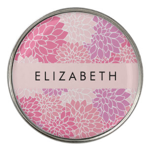 Pink Dahlia Flowers, Pattern Of Flowers, Your Name Golf Ball Marker