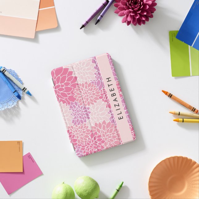 Pink Dahlia Flowers, Pattern Of Flowers, Your Name iPad Mini Cover (In Situ)
