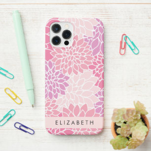 Pink Dahlia Flowers, Pattern Of Flowers, Your Name iPhone 12 Pro Case