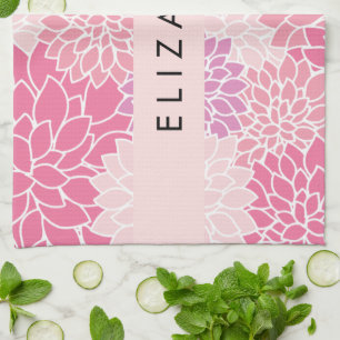 Pink Dahlia Flowers, Pattern Of Flowers, Your Name Kitchen Towel