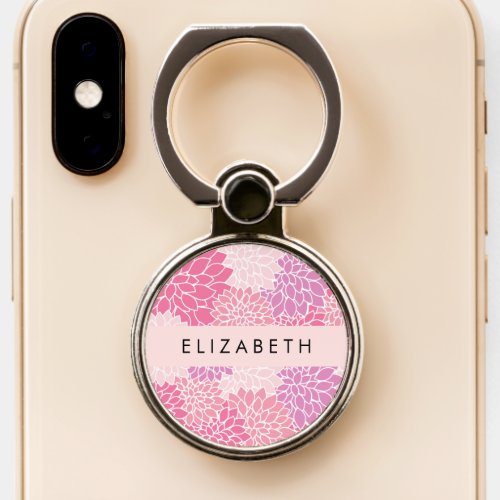 Pink Dahlia Flowers Pattern Of Flowers Your Name Phone Ring Stand