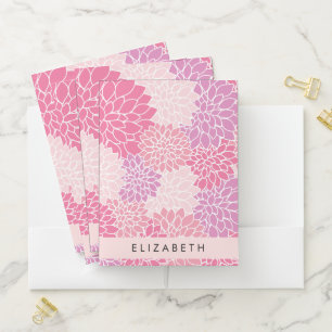 Pink Dahlia Flowers, Pattern Of Flowers, Your Name Pocket Folder