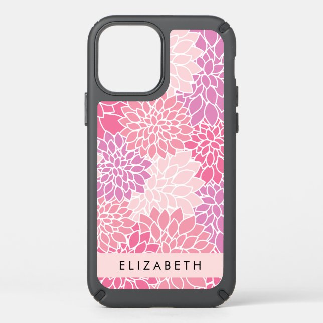 Pink Dahlia Flowers, Pattern Of Flowers, Your Name Speck iPhone 12 Case (Front)