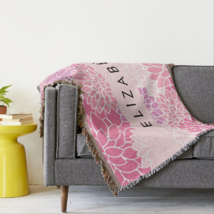 Pink Dahlia Flowers, Pattern Of Flowers, Your Name Throw Blanket