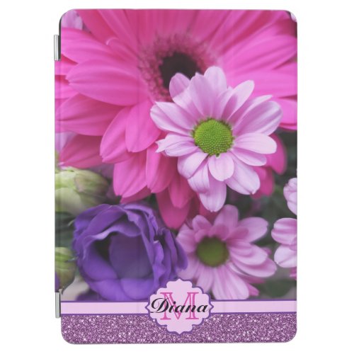 Pink Dahlia Flowers Purple Glitter Floral Name iPad Air Cover
