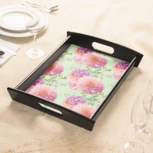 Pink Dahlia Flowers Serving Tray