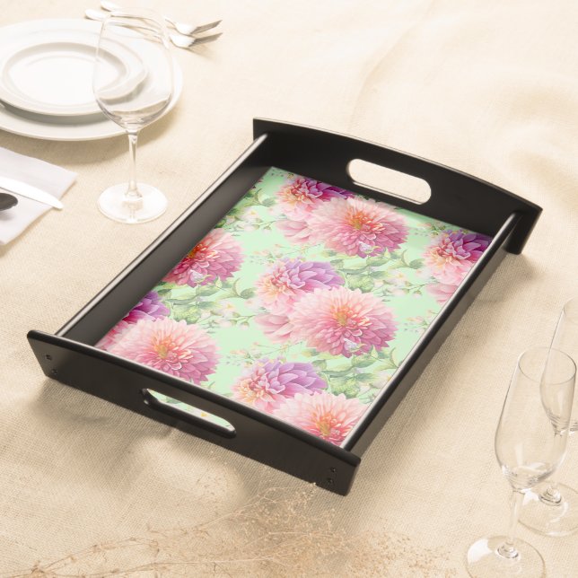 Pink Dahlia Flowers Serving Tray (Front)
