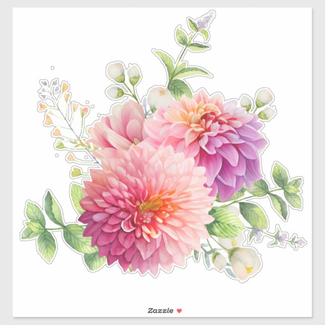 Pink Dahlia Flowers Sticker (Sheet)