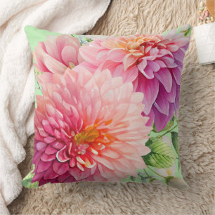 Pink Dahlia Flowers Throw Pillow