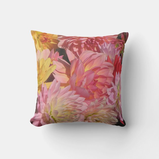 Pink Dahlia Garden Flowers Outdoor Pillow (Front)