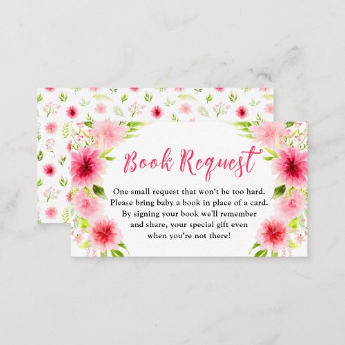 Pink Dahlia Peony Floral Baby Shower Book Request Enclosure Card