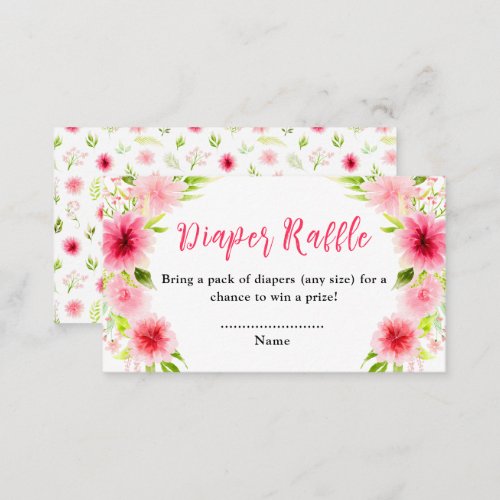 Pink Dahlia Peony Floral Baby Shower Diaper Raffle Enclosure Card