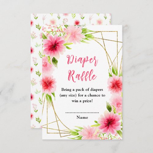 Pink Dahlia Peony Floral Baby Shower Diaper Raffle Enclosure Card