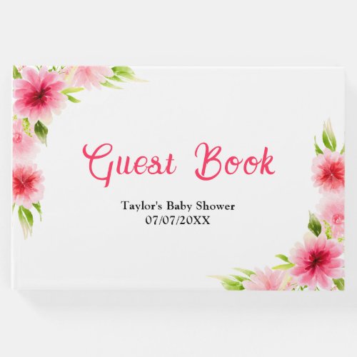 Pink Dahlia Peony Floral Baby Shower Guest Book