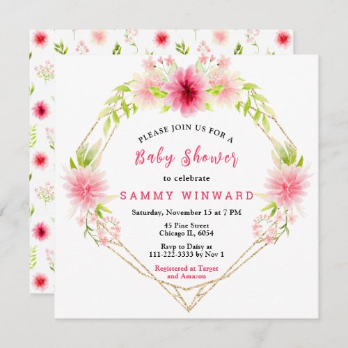 Pink Dahlia Peony Floral Baby Shower Invitation