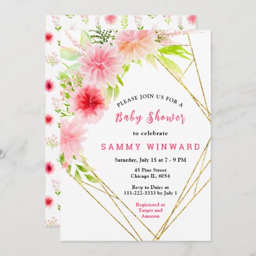 Pink Dahlia Peony Floral Baby Shower Invitation