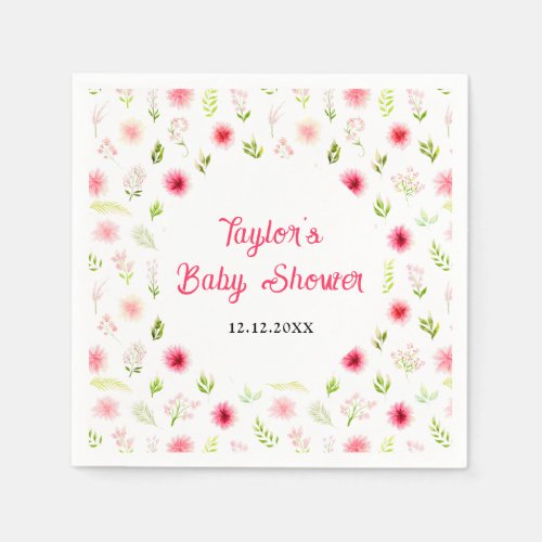 Pink Dahlia Peony Floral Baby Shower Napkins