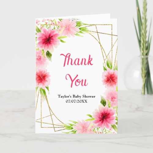Pink Dahlia Peony Floral Baby Shower Thank You Card