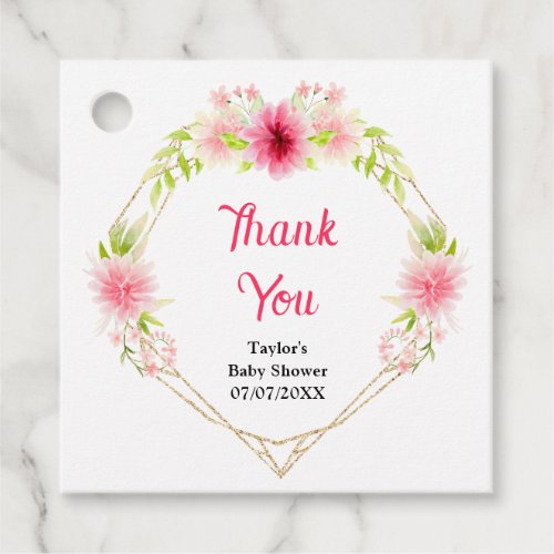 Pink Dahlia Peony Floral Baby Shower Thank You Favor Tags