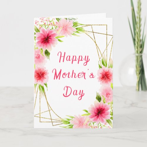 Pink Dahlia Peony Floral Happy Mothers Day Card