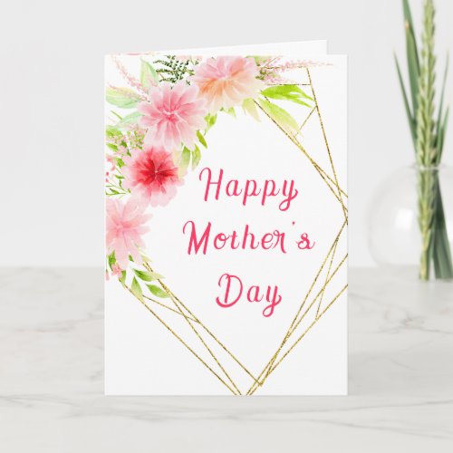 Pink Dahlia Peony Floral Happy Mothers Day Card