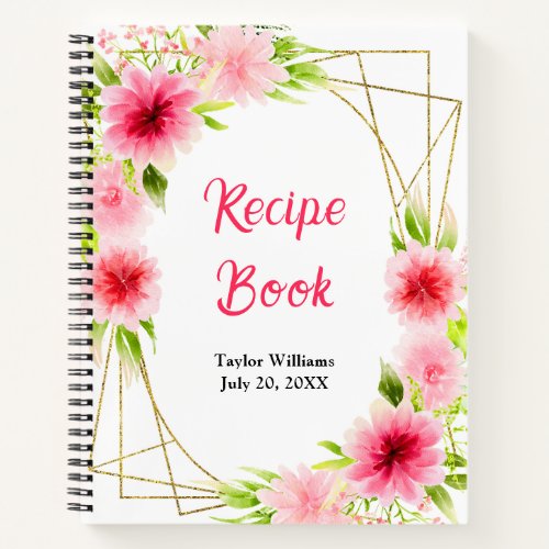 Pink Dahlia Peony Floral Recipe Book