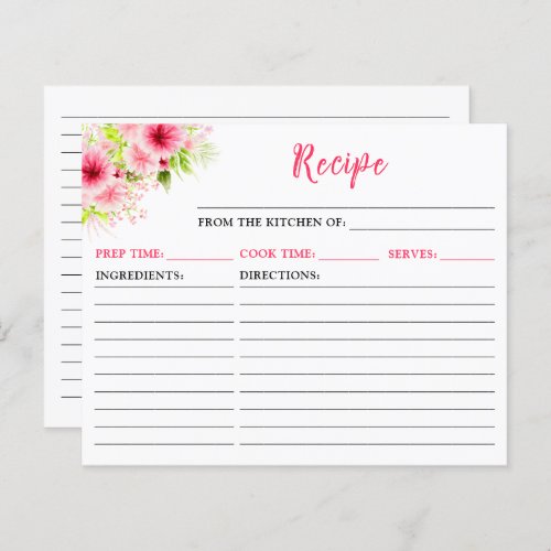 Pink Dahlia Peony Floral Recipe Card