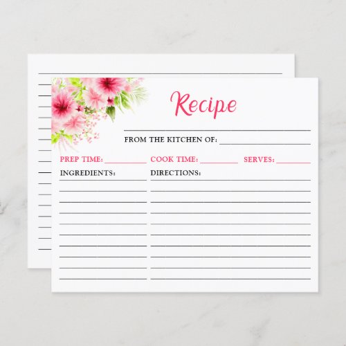 Pink Dahlia Peony Floral Recipe Card