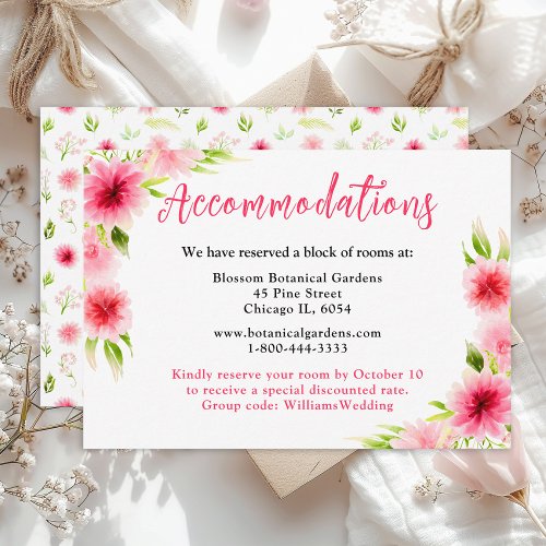 Pink Dahlia Peony Floral Wedding Accommodations Enclosure Card