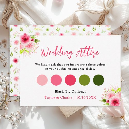 Pink Dahlia Peony Floral Wedding Attire Dress Code Enclosure Card