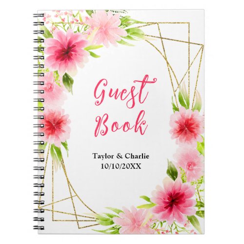 Pink Dahlia Peony Floral Wedding Guest Book