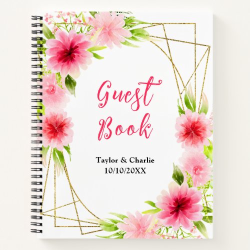 Pink Dahlia Peony Floral Wedding Guest Book