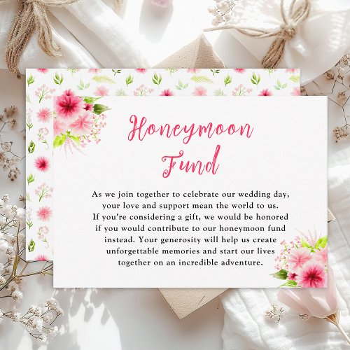 Pink Dahlia Peony Floral Wedding Honeymoon Fund Enclosure Card