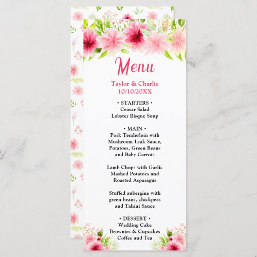 Pink Dahlia Peony Floral Wedding Menu