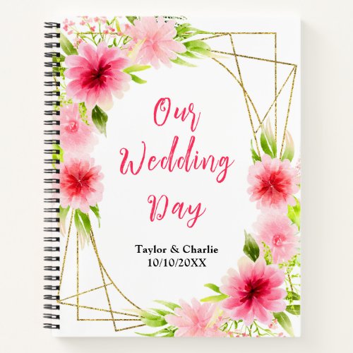 Pink Dahlia Peony Floral Wedding Planner Notebook