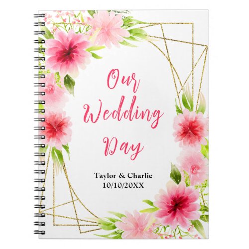 Pink Dahlia Peony Floral Wedding Planner Notebook