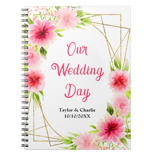 Pink Dahlia Peony Floral Wedding Planner Notebook