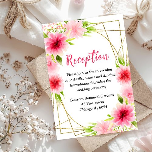 Pink Dahlia Peony Floral Wedding Reception Enclosure Card