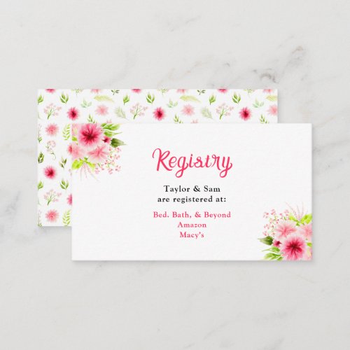 Pink Dahlia Peony Floral Wedding Registry Enclosure Card