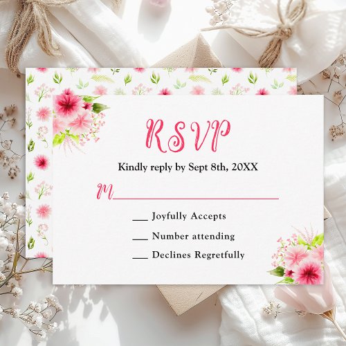 Pink Dahlia Peony Floral Wedding RSVP Card