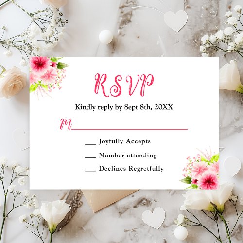 Pink Dahlia Peony Floral Wedding RSVP Card