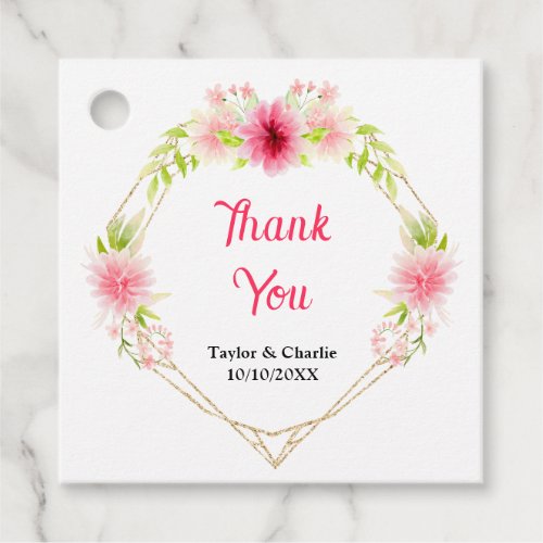 Pink Dahlia Peony Floral Wedding Thank You Favor Tags