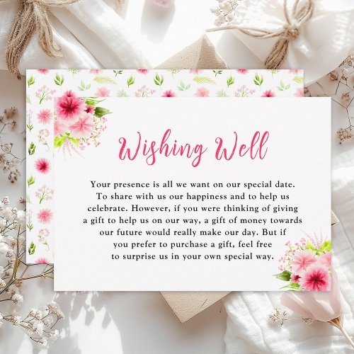 Pink Dahlia Peony Floral Wedding Wishing Well Enclosure Card