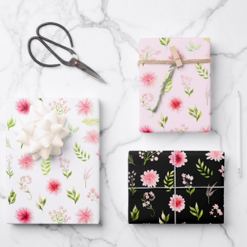 Pink Dahlia Peony Floral Wrapping Paper Sheets